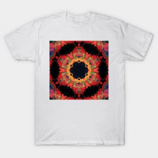 Psychedelic Kaleidoscope Flower Red Orange and Green T-Shirt